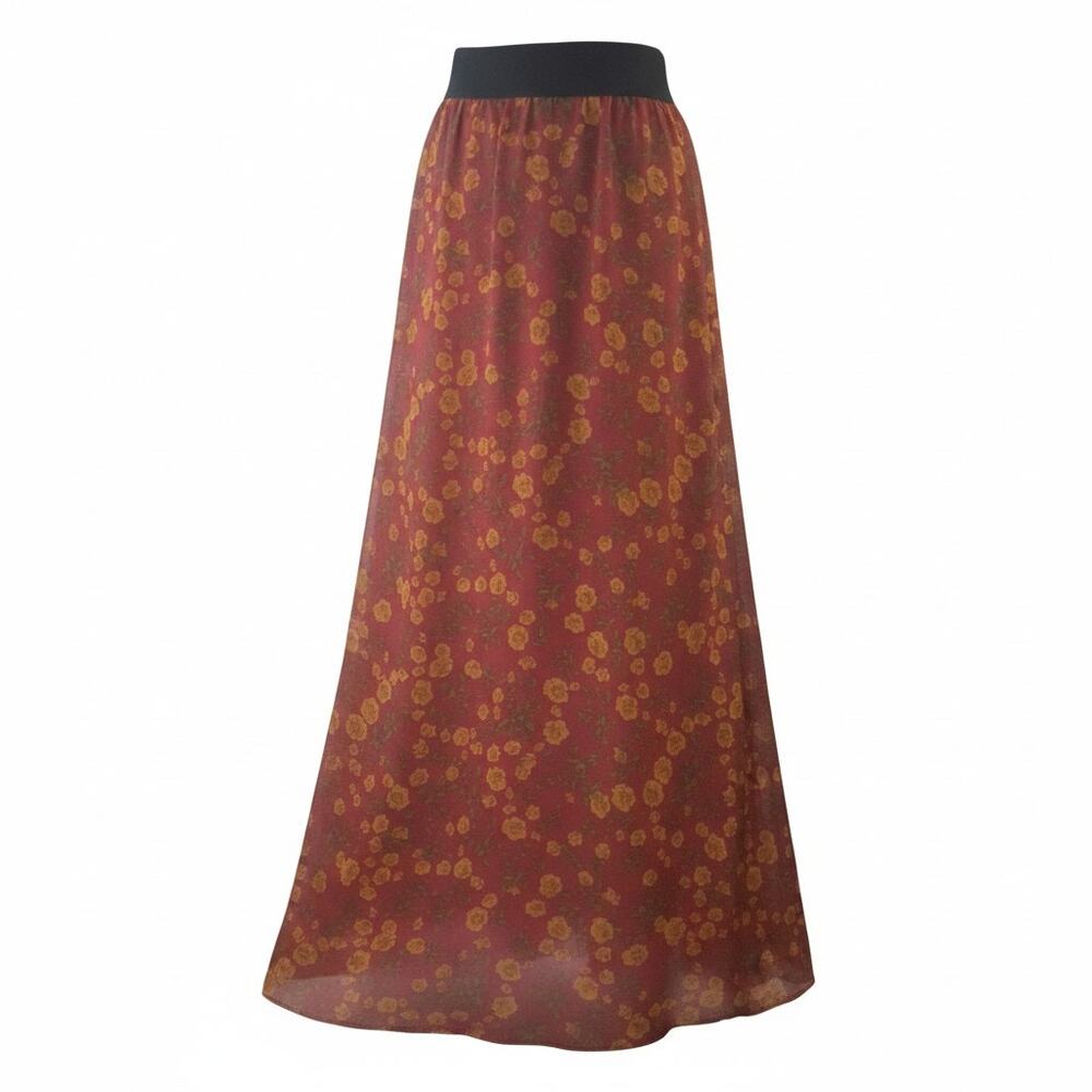 LuLaRoe LUCY Skirt Burnt Orange with Flowers Elastic Waistband Womens Size 2XL